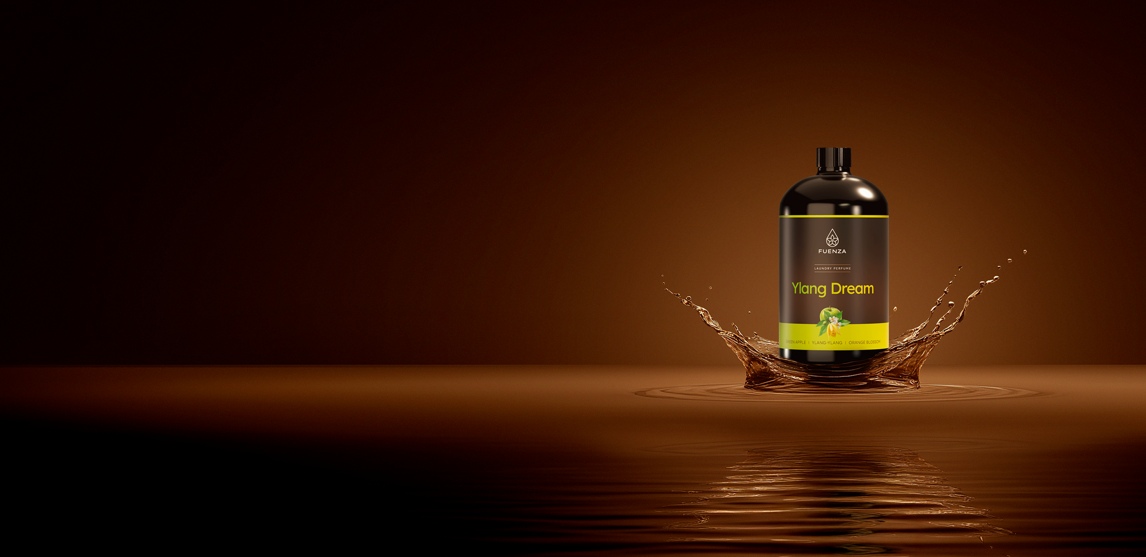 Bottle of Young Dream on a reflective surface with a brown background